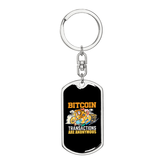 Bitcoin Transactions Crypto Stainless Steel or 18k Gold Premium Swivel Dog Tag Keychain