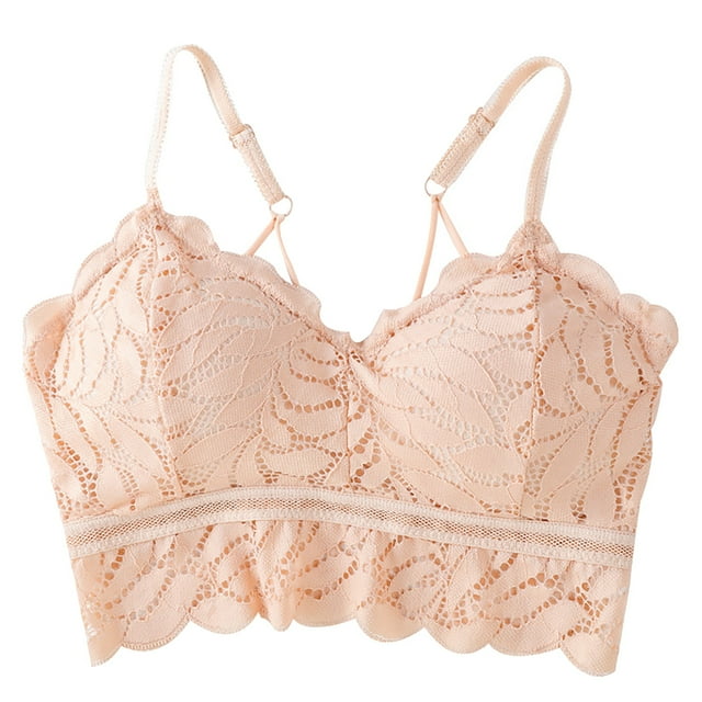 Sujetador tipo bralette de encaje elástico para mujer - Acolchado, tirantes, cómodo, para uso diario/ropa de estar por casa, talla única (32-38/copa AB)