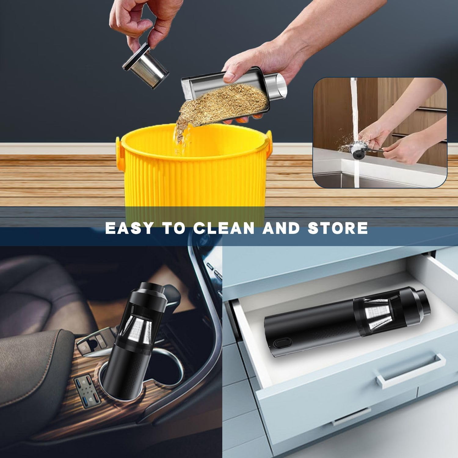 Car Vacuum Cleaner, 15000Pa Brushless Car Vacuum Cordless, 2 Speeds, Type-C Fast Charging, 400ml Dust Cup, Low Noise Handheld Vacuum for Car Home Pet Office