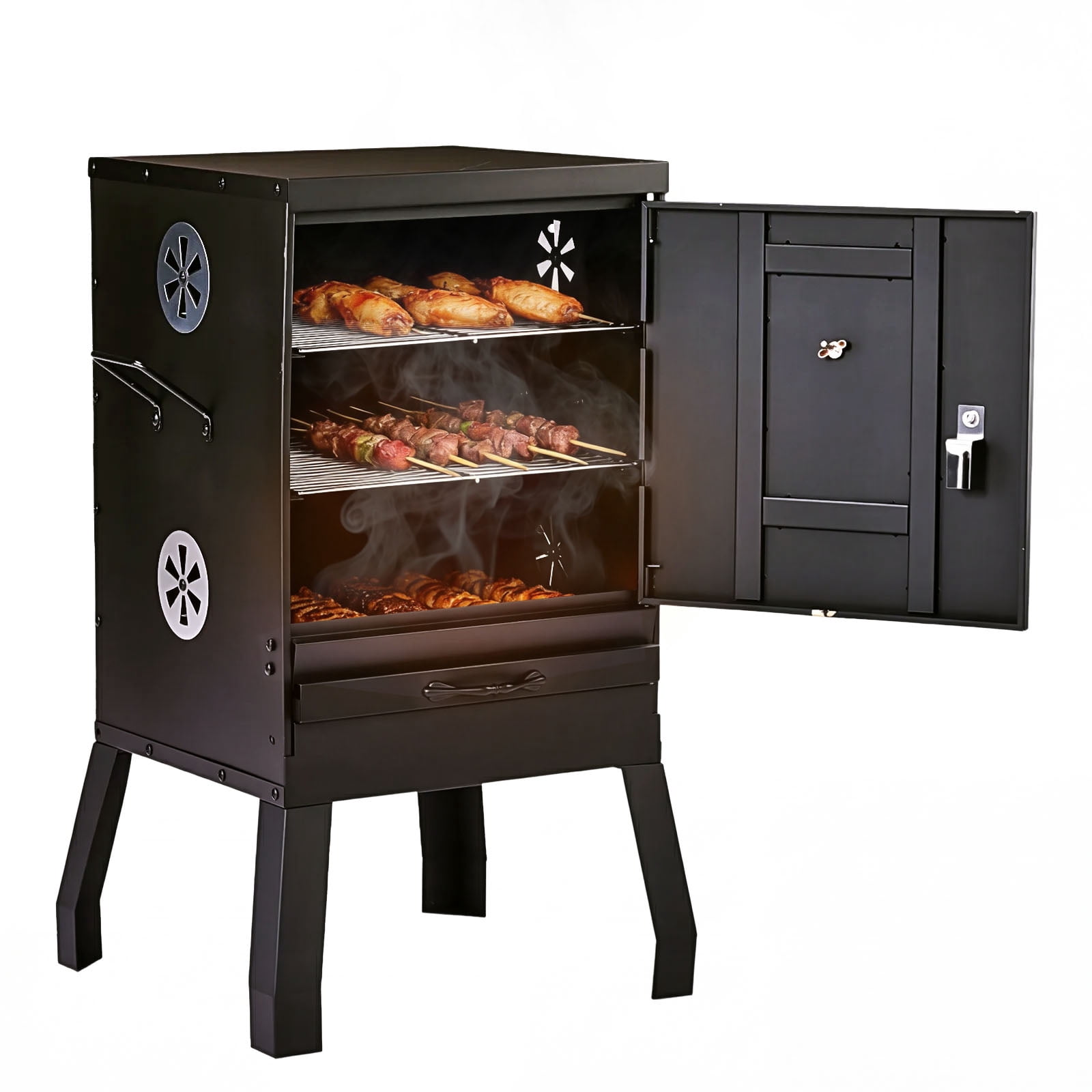 FENGFAN Vertical Charcoal Smoker Portable Outdoor Grill with Detachable Racks Thermometer Iron for Camping Backyard BBQ 1 Pack