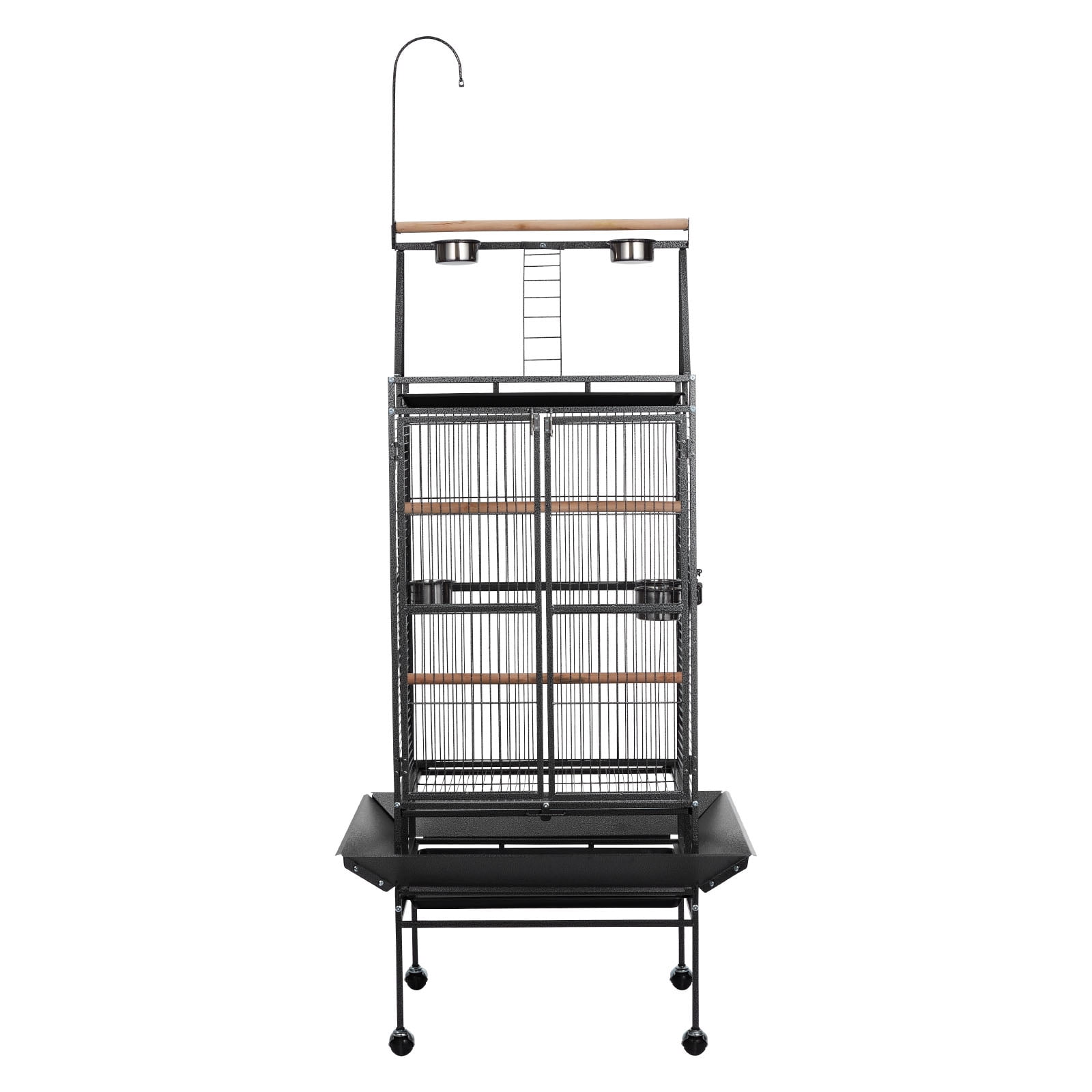 VEVOR Bird Cage, 32.7 x 31.1 x 82.7 inch, Open Flat Top, Wrought Iron Bird Flight Cage with Perches, Slide-Out Tray, Plastic Feeders, for Cockatiel, Monk Parakeet, African Grey Parrot