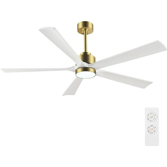AB512 Brio Lighting Aero - 5 Blade Ceiling Fan with Light Kit-21 Inches Tall and 60 Inches Wide-Gold Finish-White Blade Color