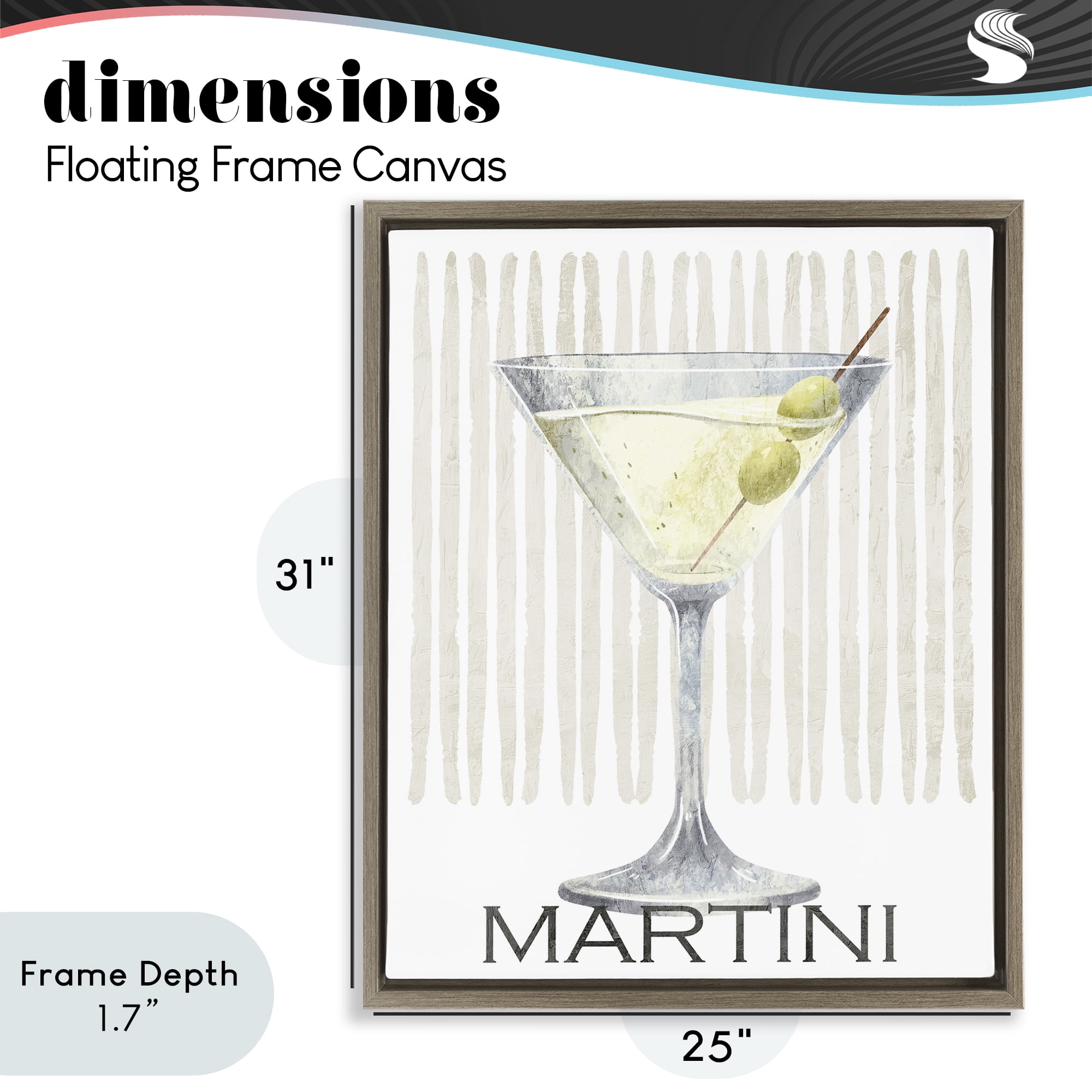 Stupell Industries Subtle Martini Drink Brown Framed Floater Canvas Wall Art, design by Kim Allen