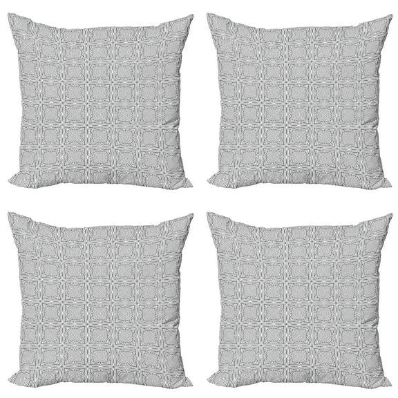 Ambesonne Abstract Throw Pillow Cover 4 Pack, Concentric Round Squares, 20", Dimgray and White