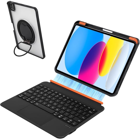 Magnetic Detachable Keyboard Case for iPad 10th Gen / iPad 11th Gen A16, Backlit Trackpad, Pen Holder, 360° Rotatable Stand,Black