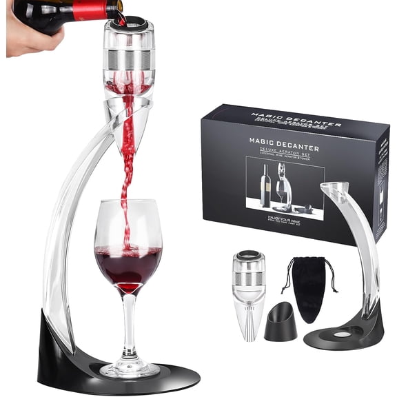 Deluxe Wine Aerator Pourer and Decanter with Tower Stand,Unique Aeration Device Quickly Enhances Wine Flavour with Smoother Finish,Best Gifts for Wine Lovers and Sommeliers.(with Stand)