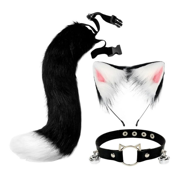 Disfraz de orejas y cola de gato, disfraz de Cosplay, para de Halloween Blanco negro jinwen Traje de juego de cosplay