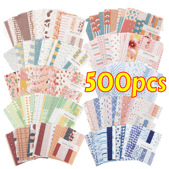 500 Sheets Vintage Scrapbook Paper, Decorative Patterned Paper Supplies for DIY Journal, Album, and Craft Projects (3.35" x 2.17")
