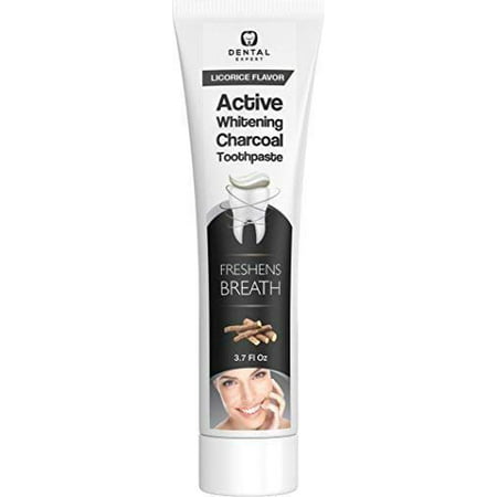 Activated Charcoal Teeth Whitening Toothpaste DESTROYS BAD BREATH - Best Natural Black Tooth Paste Kit - Herbal Decay Treatment - REMOVES COFFEE STAINS - LICORICE FLAVOR - 105g