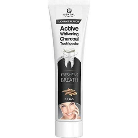 Activated Charcoal Teeth Whitening Toothpaste DESTROYS BAD BREATH - Best Natural Black Tooth Paste Kit - Herbal Decay Treatment - REMOVES COFFEE STAINS - LICORICE FLAVOR - 105g (Best Toothpaste For Strong Teeth)