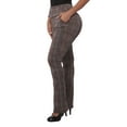 thumbnail image 6 of Asymmetrical Button Waist Flare Pants - Khaki, Brown Plaid, 6 of 10