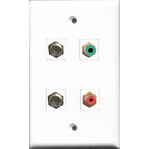 RiteAV 1 Port RCA Red and 1 Port RCA Green 2 Port Coax Cable TV- F-Type Wall Plate