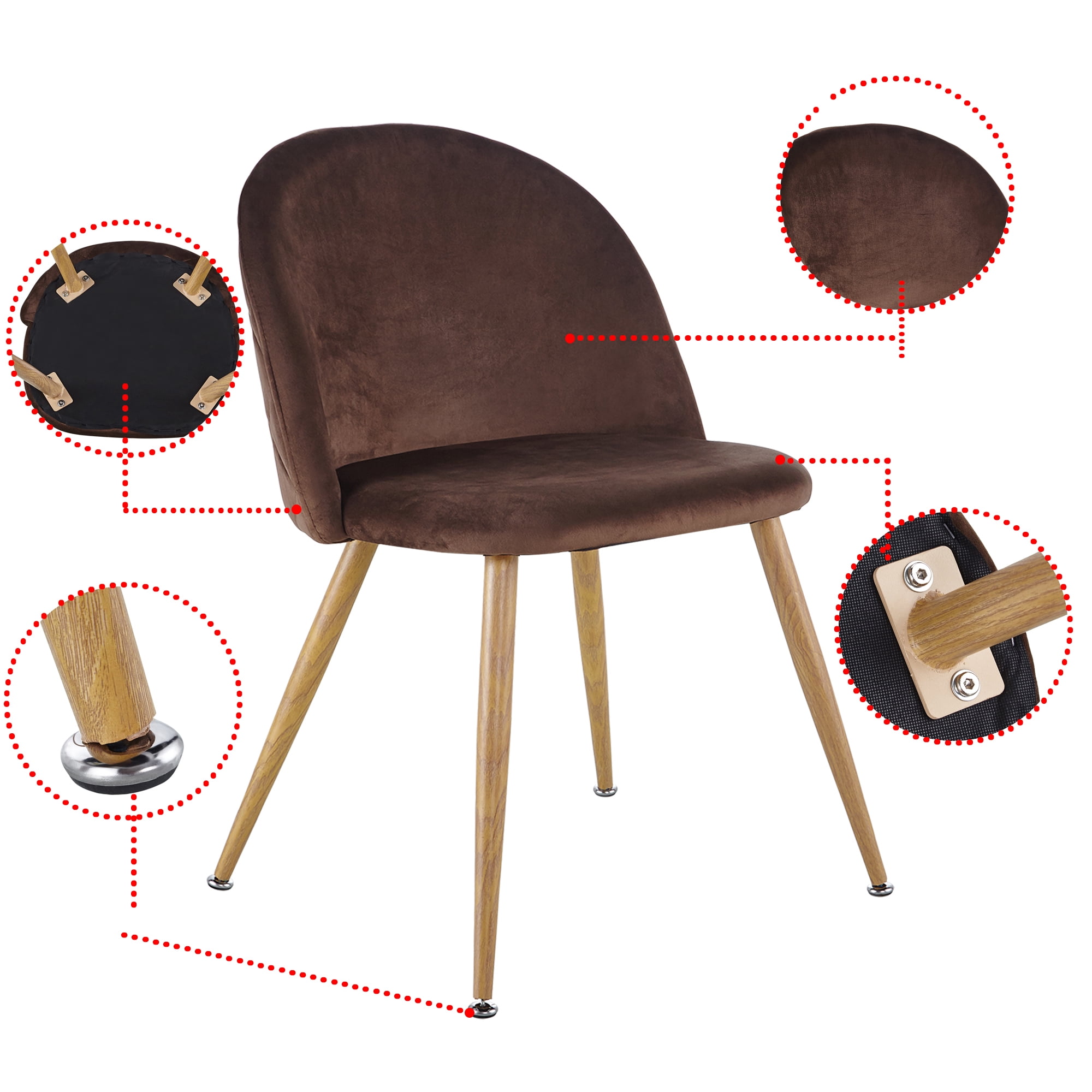Kepooman Set of 2 Velvet Upholstered Dining Chairs with Backrest, Brown Kepooman Set of 2 Velvet Upholstered Dining Chairs with Backrest, Brown