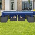 thumbnail image 4 of Costway 8 PCS Patio Rattan Furniture Set Cushioned Sofa Chair Coffee Table Blue, 4 of 10