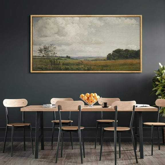 IDEA4WALL Extra Large Framed Canvas Print Wall Art Rustic Landscape with Cumulus Clouds Classic Countryside Antique Retro Fine Art Decorative Relax/Calm for Home Decoration - 60"x30"