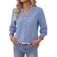 thumbnail image 4 of Fantaslook Plaid Womens Button Down Shirts 3/4 Sleeve V neck Tops with Smocked Cuffs Dressy Cotton Blouses, 4 of 10