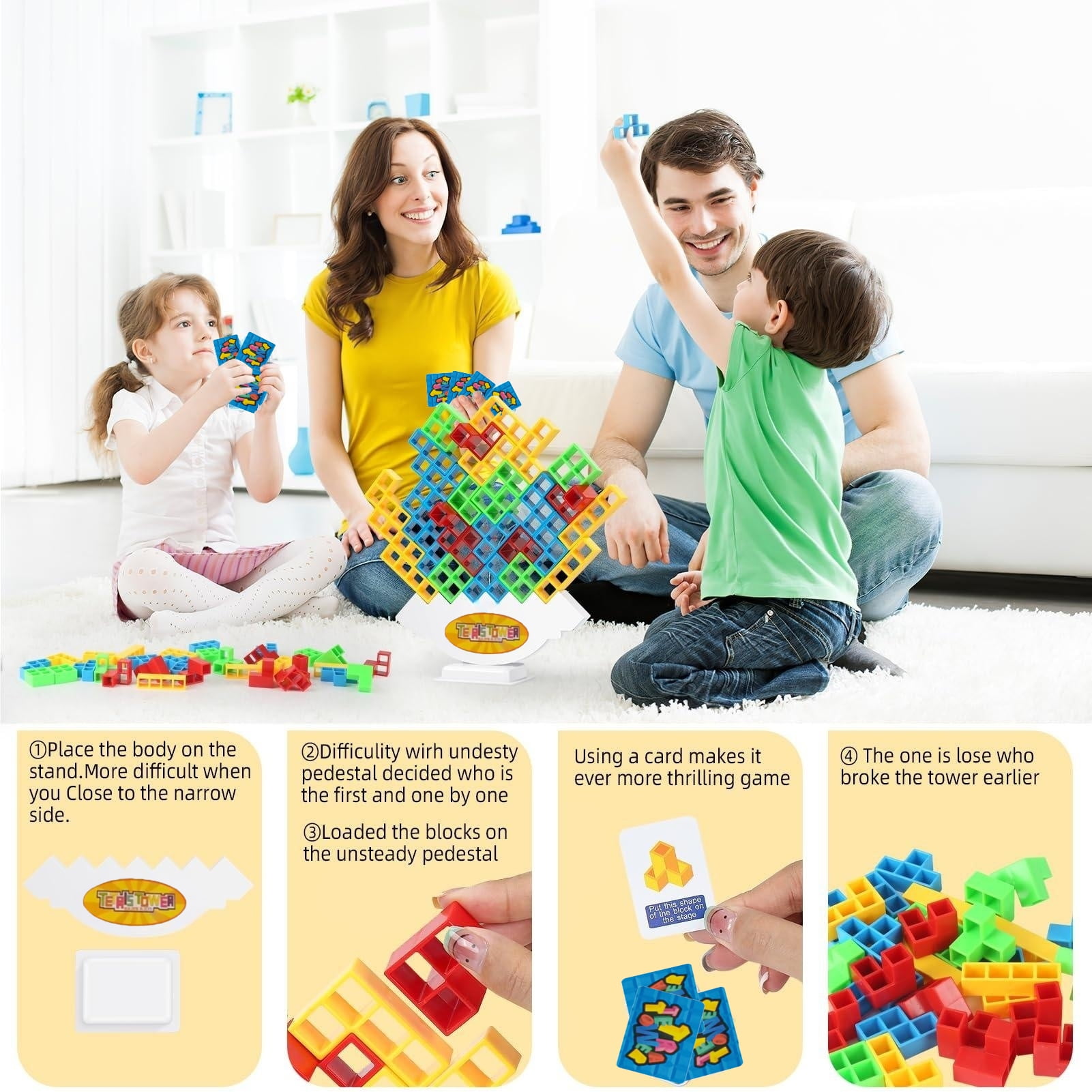 Stacking Blocks Balance Game - 32 Pcs Tetra Tower Board Games for Kids &  Adults Tower Balancing Stacking Toys Building Blocks for Family Games,  Parties, Travel 