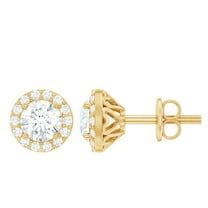 Rosec Jewels Lab Grown Diamond Halo Earrings - Round Studs Earrings for Women - EF-VS Quality - Ready to Gift, 10K Yellow Gold