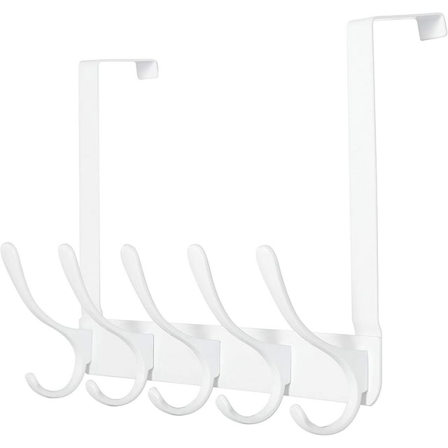 Over The Door Rack, 5 Door Hanger Hooks for Clothes Towels Coat, Over The Door Coat Rack ( hite)