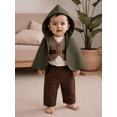 thumbnail image 6 of Qmyliery Toddler Boy Fall Outfits Solid Long Sleeve Shirt + Long Pants + Vest + Cape 4 Pcs Gentleman Set, 6 of 9