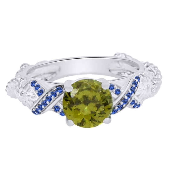 AFFY Round Cut Simulated Multi Stone Mulan Princess Style Engagement Wedding Ring In 14k White Gold Over Sterling Silver With Ring Size 4