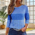 thumbnail image 2 of Cilsoka 3/4 Sleeve Shirts for Women Fall Striped Crew Neck Business Casual Tops Loose Three Quarter Length Work Blouses, 2 of 5