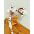 thumbnail image 5 of Seyurigaoka Infant Baby Girls A-line Dress Floral Print Knitted Ribbed Round Neck Fly Long Sleeve Princess Dress with Bowknot Headband, 5 of 8
