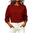 thumbnail image 5 of Meichang Cropped Sweatshirt for Women Plain Crewneck Sweatshirts Fall Long Sleeve Drop Shoulder Pullover Tops Red L, 5 of 8