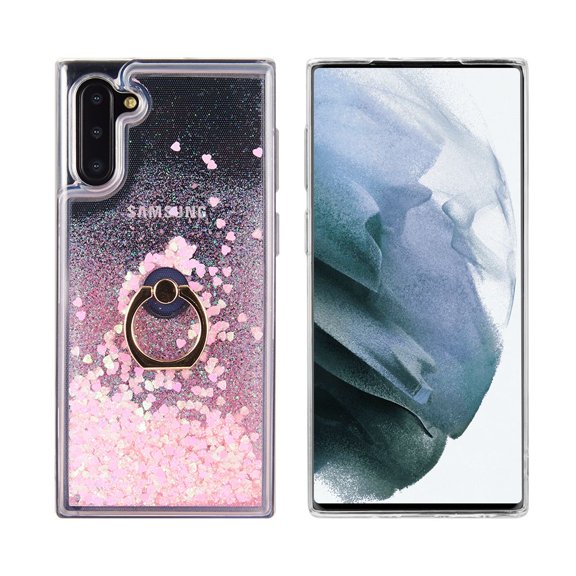 Bemz Waterfall Case for Samsung Galaxy S21, 6.2-inch (Liquid Glitter Ring Holder Stand Cover) with Touch Tool - Pink Green