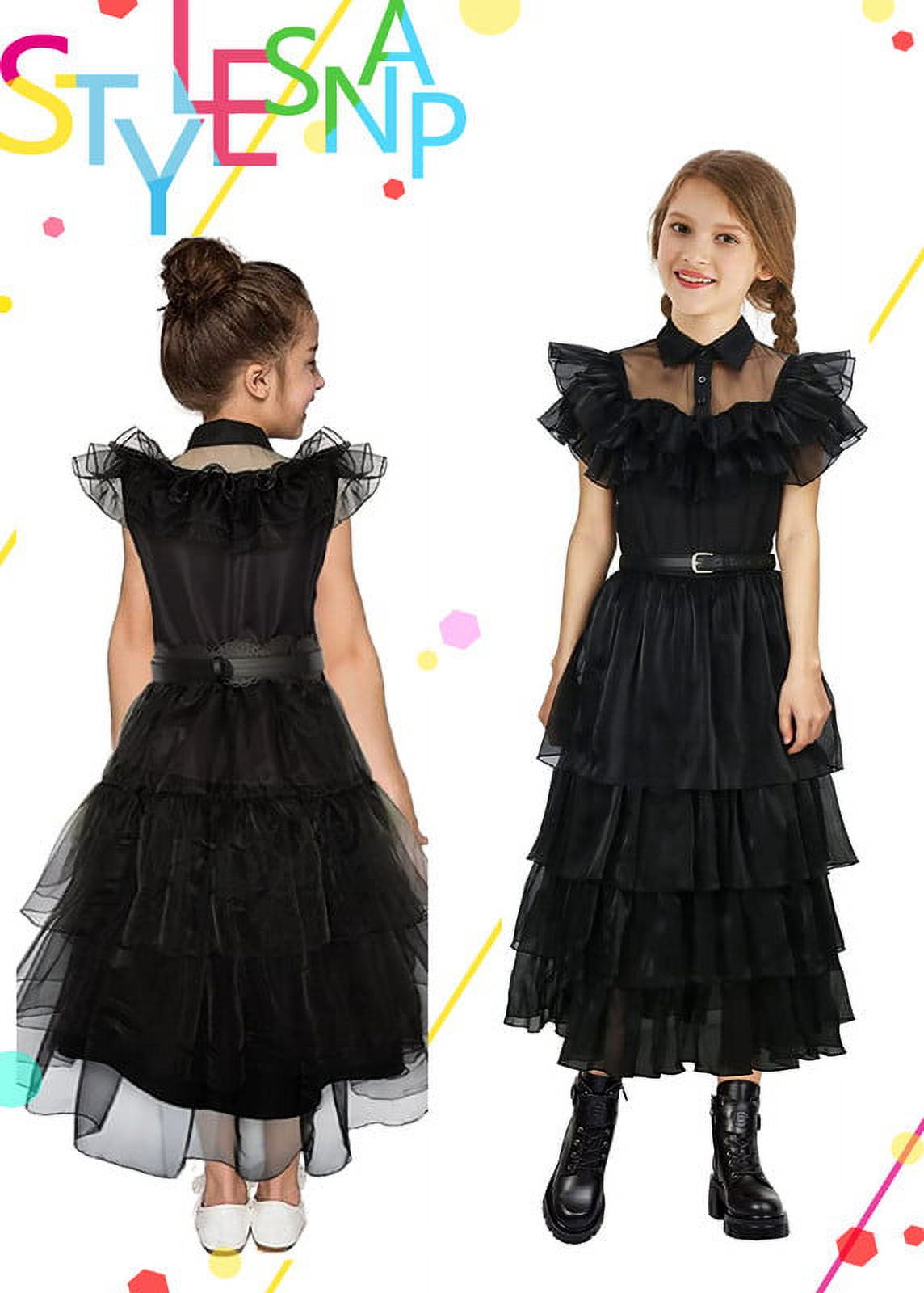 Hkiytime Wednesday Addams Costume Kid Girl Dress Addams Family Costumes  Cosplay Party Dress With Belt 3-12Y Black - Walmart.com