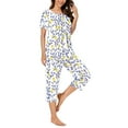 thumbnail image 4 of Tnhcen 2-Piece Women's Trendy Flower Print Summer Pajama Set Cozy Short Sleeve Capri Pants with Pockets Home Clothes S-3XL, 4 of 6