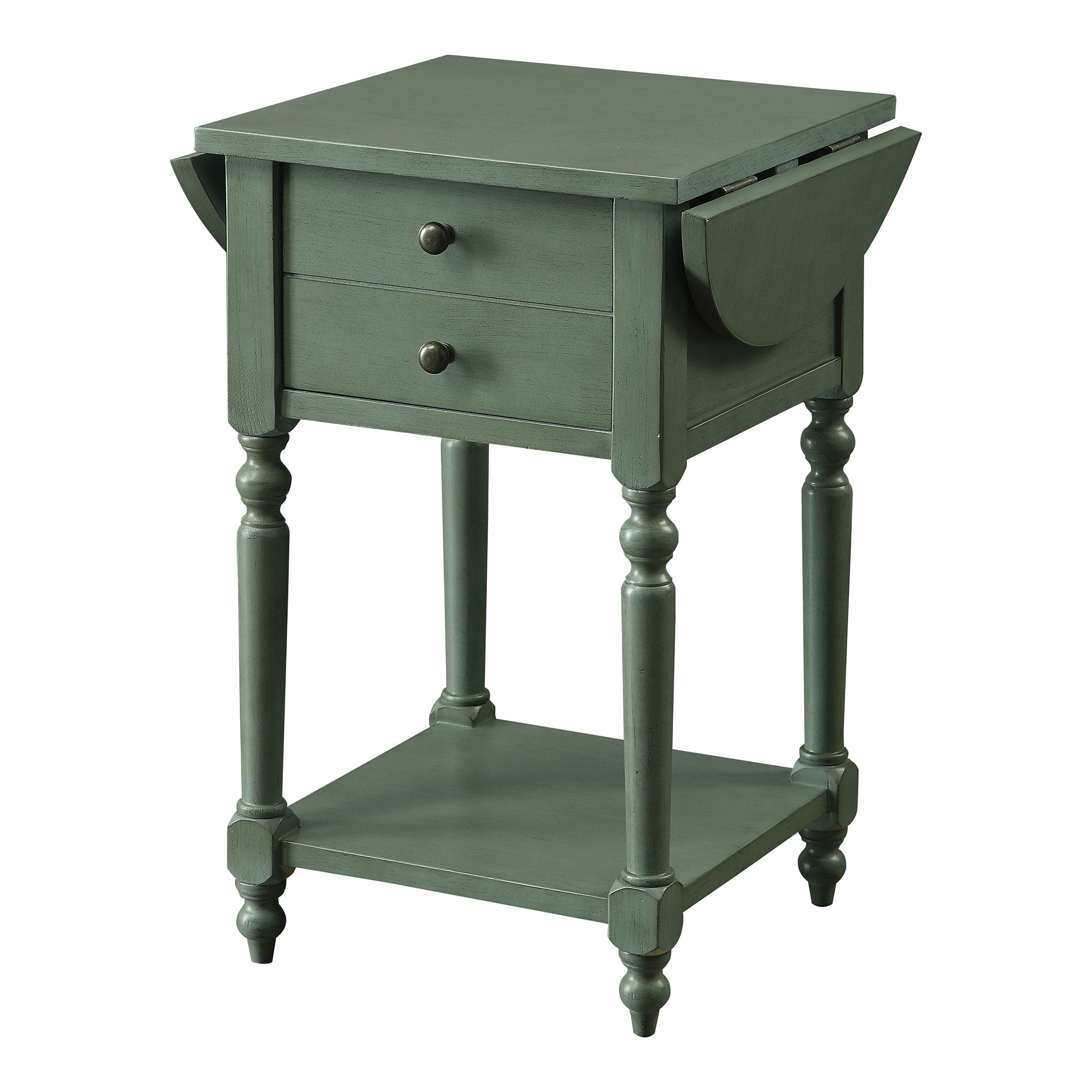 Furniture of America Wenslo Drop Leaf Side Table, Antique Teal