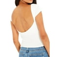 thumbnail image 3 of Gureui Women Short Sleeve Backless Crop Top,Crew Neck T-Shirt Solid Color Open Back Cut Out Summer Slim Fit Stretch Blouse Tops Streetwear, 3 of 5