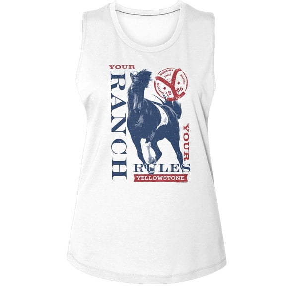 Yellowstone Your Ranch Your Rules White Women's Muscle Tank Top T-Shirt