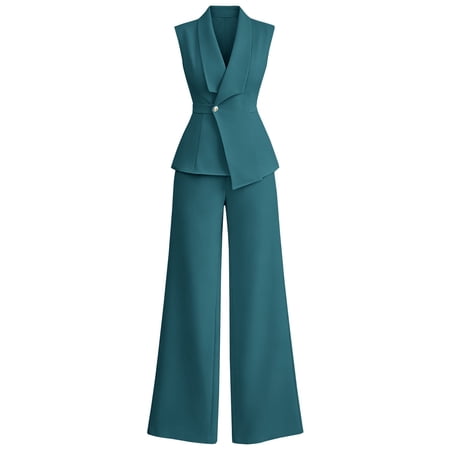 GILIGEGE Women 2 Piece Suit Set Pant Suits for Women Sleeveless Blazer Vest Wide Leg Pantsuit Sets Two Piece Outfit Professional Office Work Pantsuits Set Business Casual Blazer Sets Dark Blue 2XL GILIGEGE Women 2 Piece Suit Set Pant Suits for Women Sleeveless Blazer Vest Wide Leg Pantsuit Sets Two Piece Outfit Professional Office Work Pantsuits Set Business Casual Blazer Sets Dark Blue 2XL