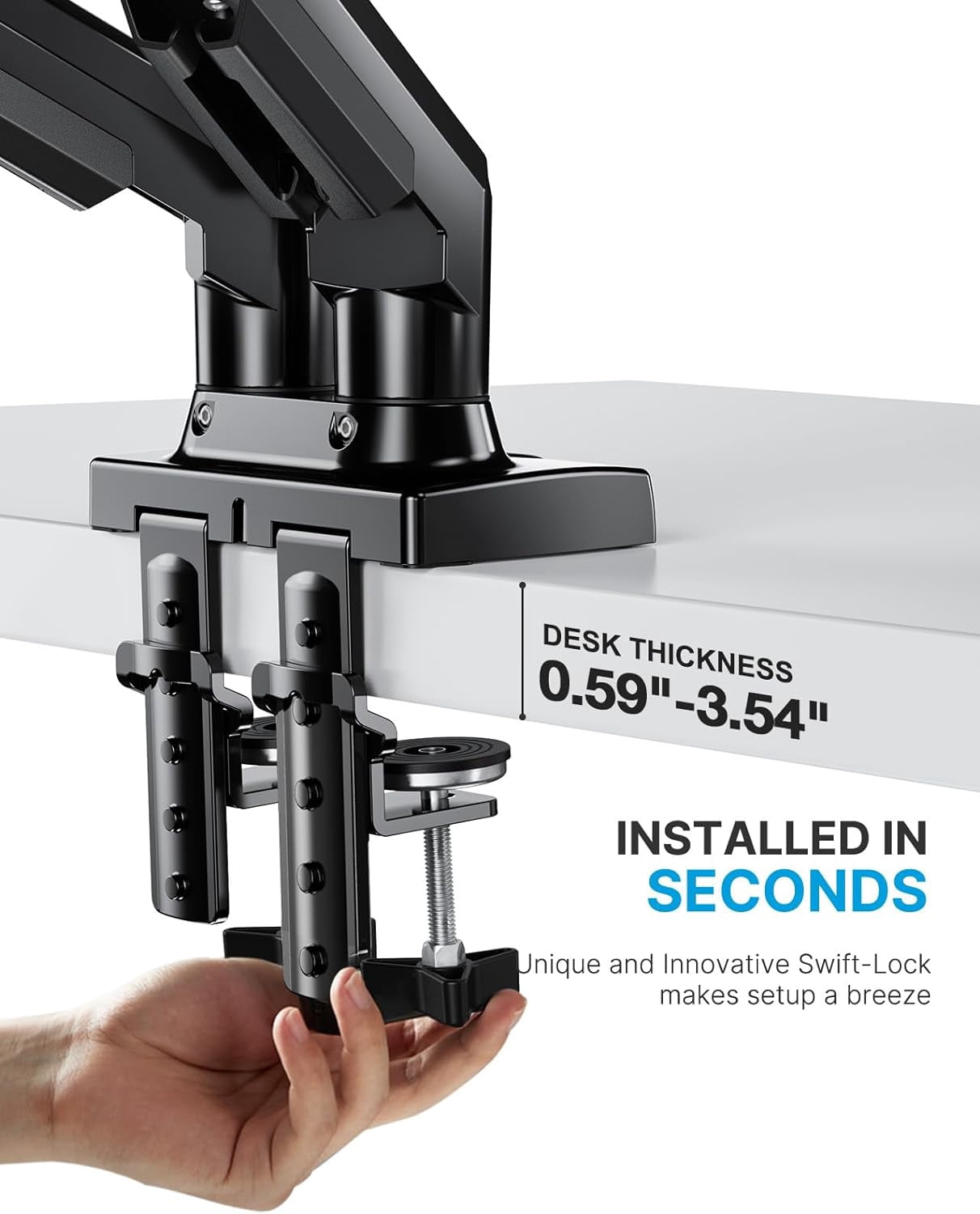Dual Monitor Stand - Full Adjustable Monitor Desk Mount Swivel Vesa Bracket with C Clamp, Steel Monitor Mount Reinforcement Plate for , Glass and Other Fragile Tabletop