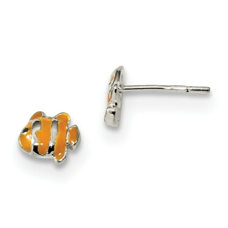 Silver Enamel Animal - 925 Sterling Silver Enameled Clown Fish Post Stud Earrings Animal Sea Life Gifts For Women For Her