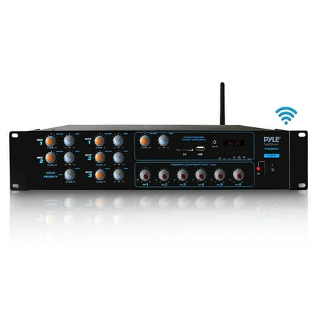 PYLE PT6000CH - 6-Ch. Powered Bluetooth Amplifier Receiver | Multi-Zone Audio & Microphone Control System with FM Radio, Mic Talkover Function, 4200 Watt