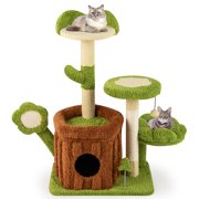 Green Cute Cat Tree Indoor Pet Activity Center with Condo, Perch, Scratching Post, and Jungle Toy