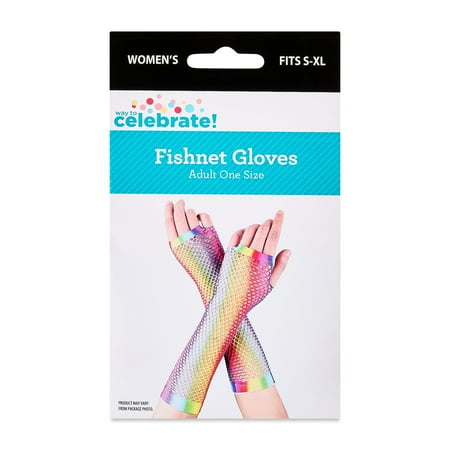 Multicolor Rainbow Fishnet Gloves, for Adult Females, One Size Fits Most, by Way To Celebrate
