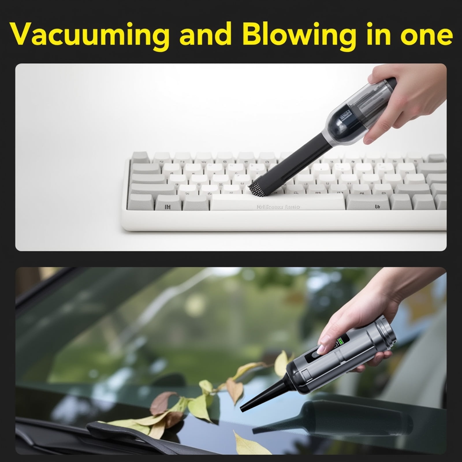 4-in-1 Handheld Car Vacuum Cleaner with 3 Speed Settings and 16000pa Suction Power Blowing & Inflating 2 Modes