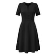 thumbnail image 1 of Elegante vestido de negocios para mujer, cuello de corazón, plisado, manga corta, vestido de tubo Negro M, 1 of 5