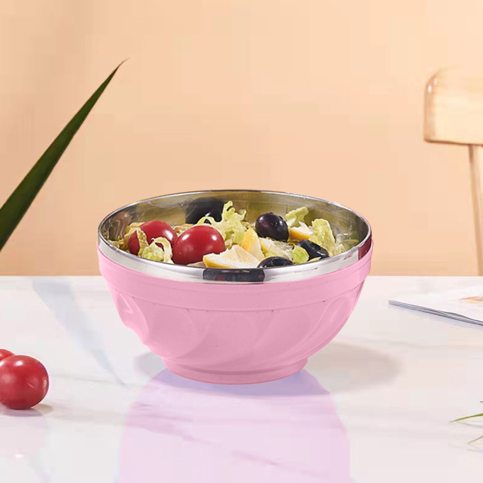 Bol Isolé à Double Couche, Bol à Soupe Coloré en Acier Inoxydable pour Enfants, Bol de Souper en Riz Thermique 304 Sécuritaire pour les Aliments, Facile à Nettoyer et Durable, Rose