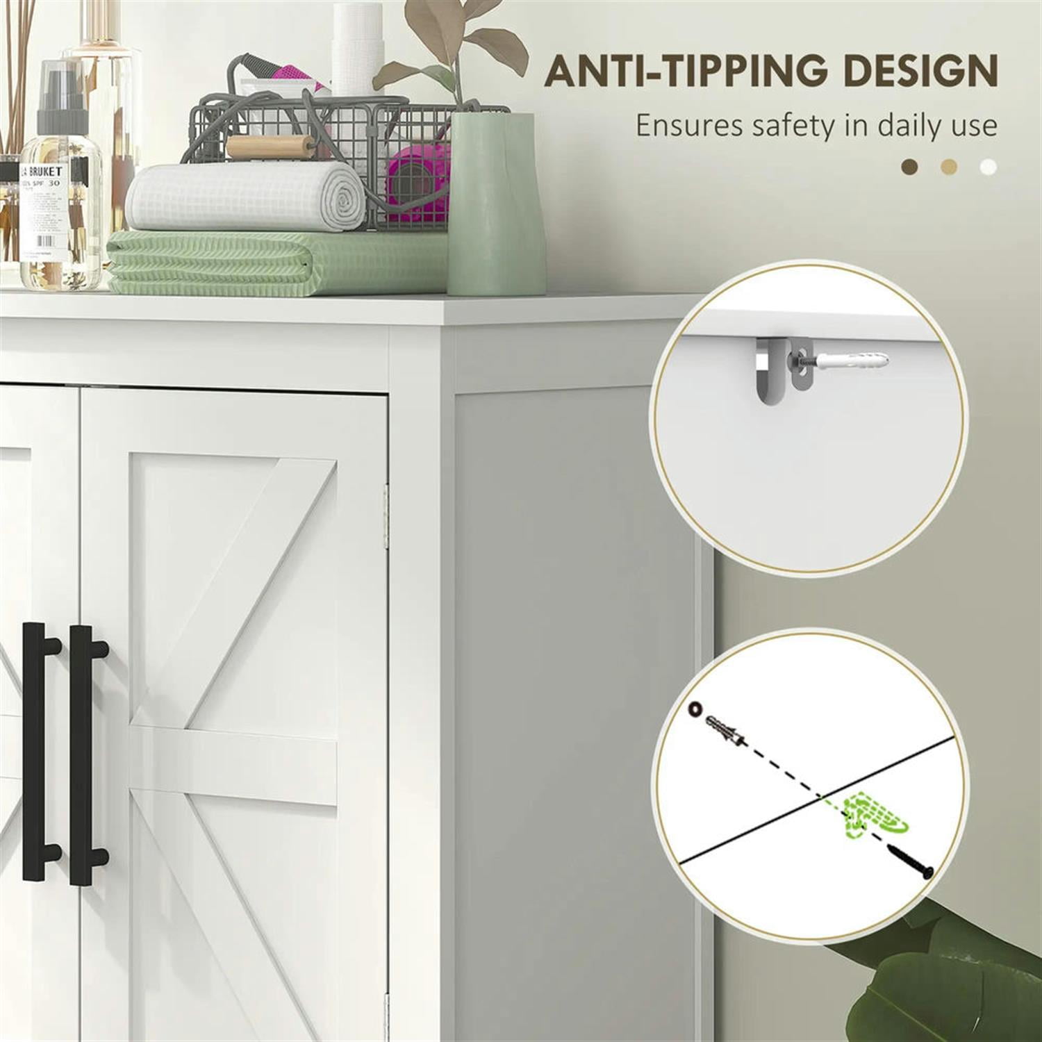 Demi Bonn 43" Farmhouse Bathroom Floor Cabinet, Freestanding Storage Cabinet with Adjustable Shelf and 4 Doors, for Living room, Entryway, Kitchen, White