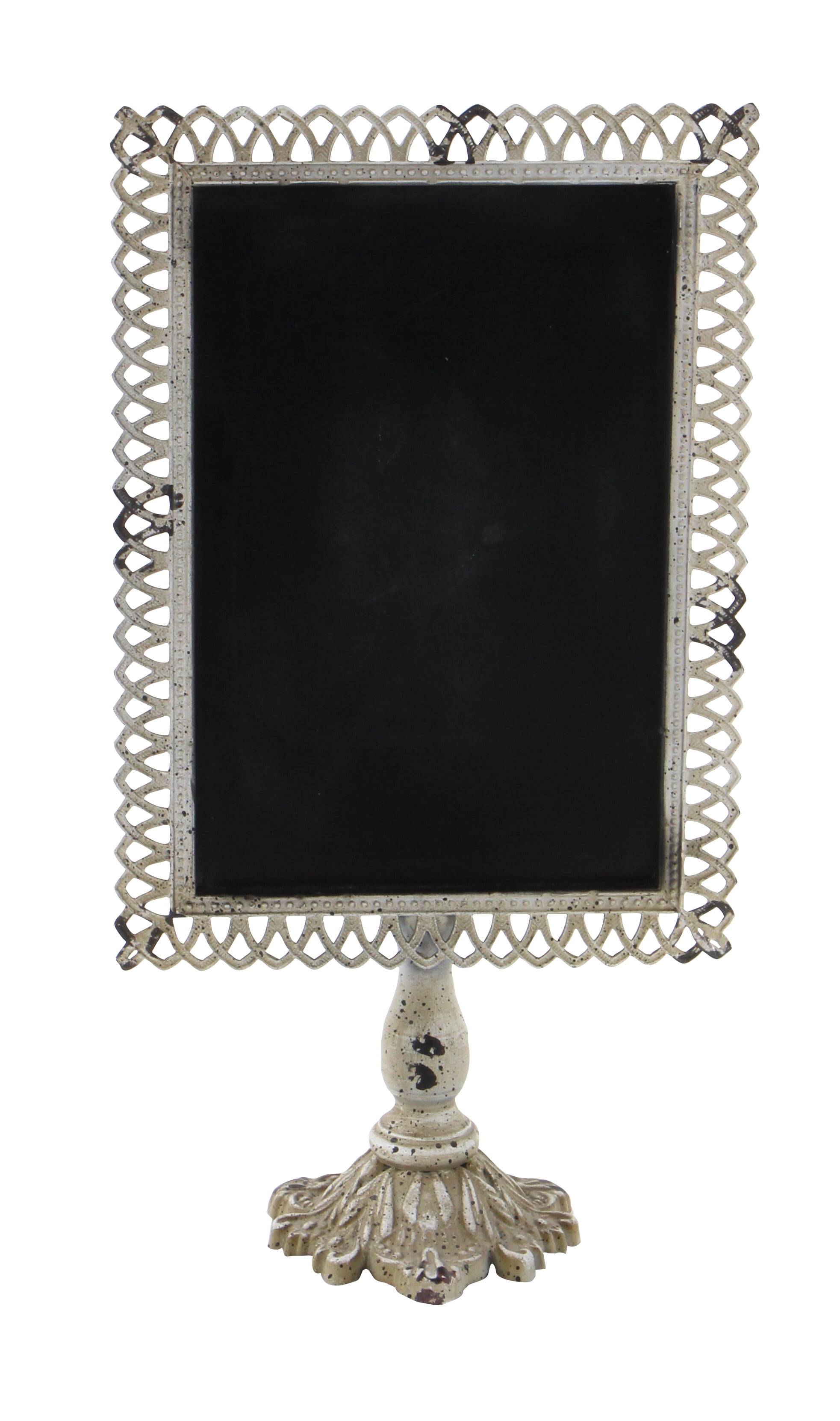DecMode Set of 2 farmhouse 20 x 10 inch iron and black wood trellis design chalkboards with stand