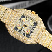 Glamorous Luxury Watches - Stylish Dial with Dazzling Rhinestones Elegant Men's Quartz Watch Perfect for Everyday Wear and Special Occasions