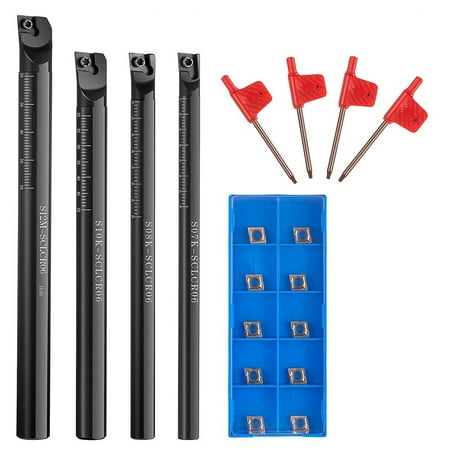 

4Pcs Lathe Boring Bar Turning Tool Set S07K/S08K/S10K/S12M-SCLCR06 &T8 Wrenches