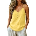 thumbnail image 3 of Breezora Women's Cotton Linen Spaghetti Strap Tank Top Sleeveless Loose Fit Casual With Decorative Button For Summer Vacation, 3 of 9