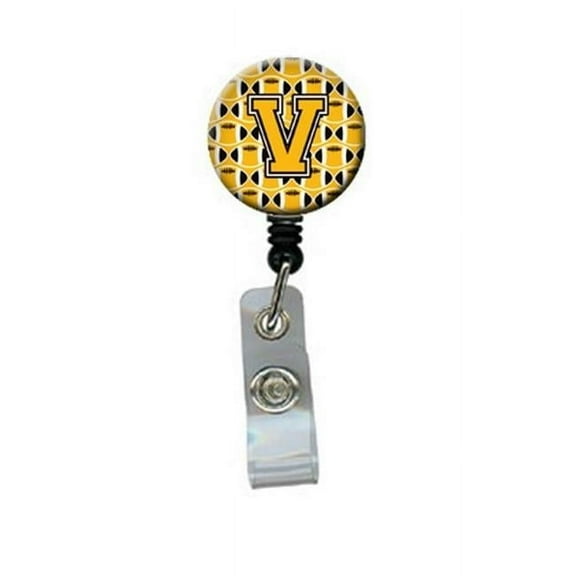 Carolines Treasures CJ1080-VBR Letter V Football Black, Old Gold & White Retractable Badge Reel