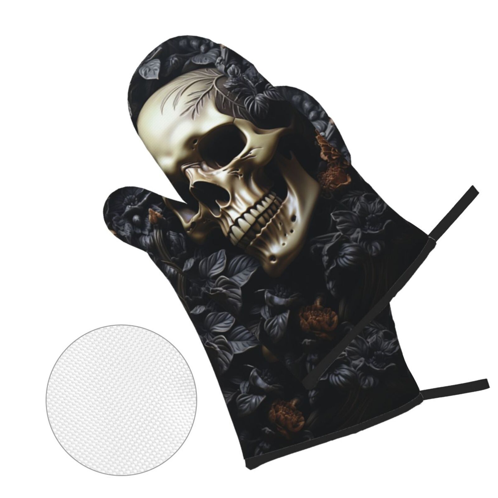 Death Skull Gothic Art Black 4Pcs Oven Mitts and Pot Holders Sets Oven Kitchen Gloves Hot Pads for Cooking BBQ Baking Grilling